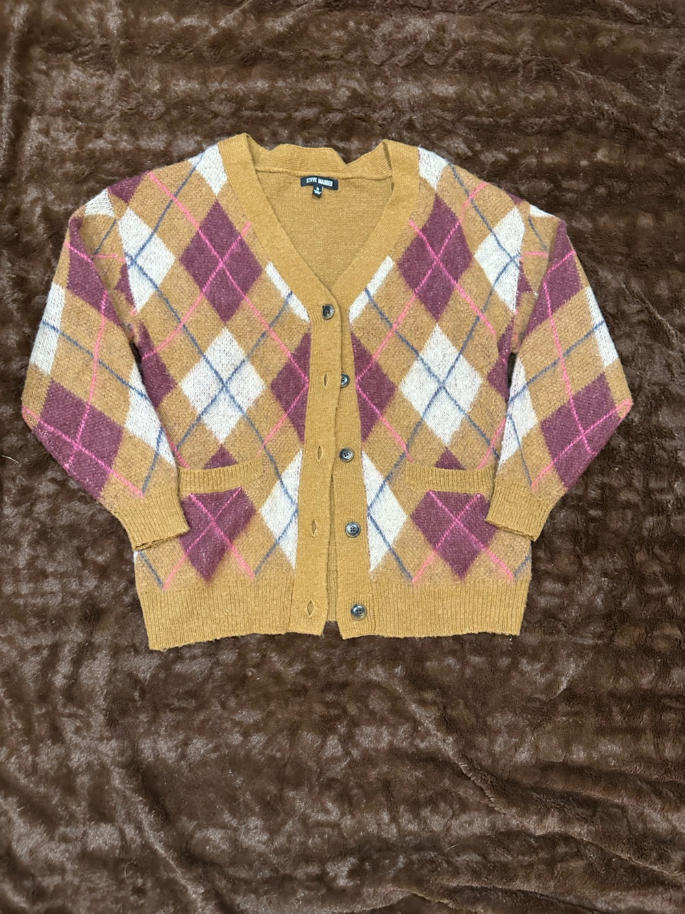 Steve Madden Argyle Pattern Wool Blend Cardigan